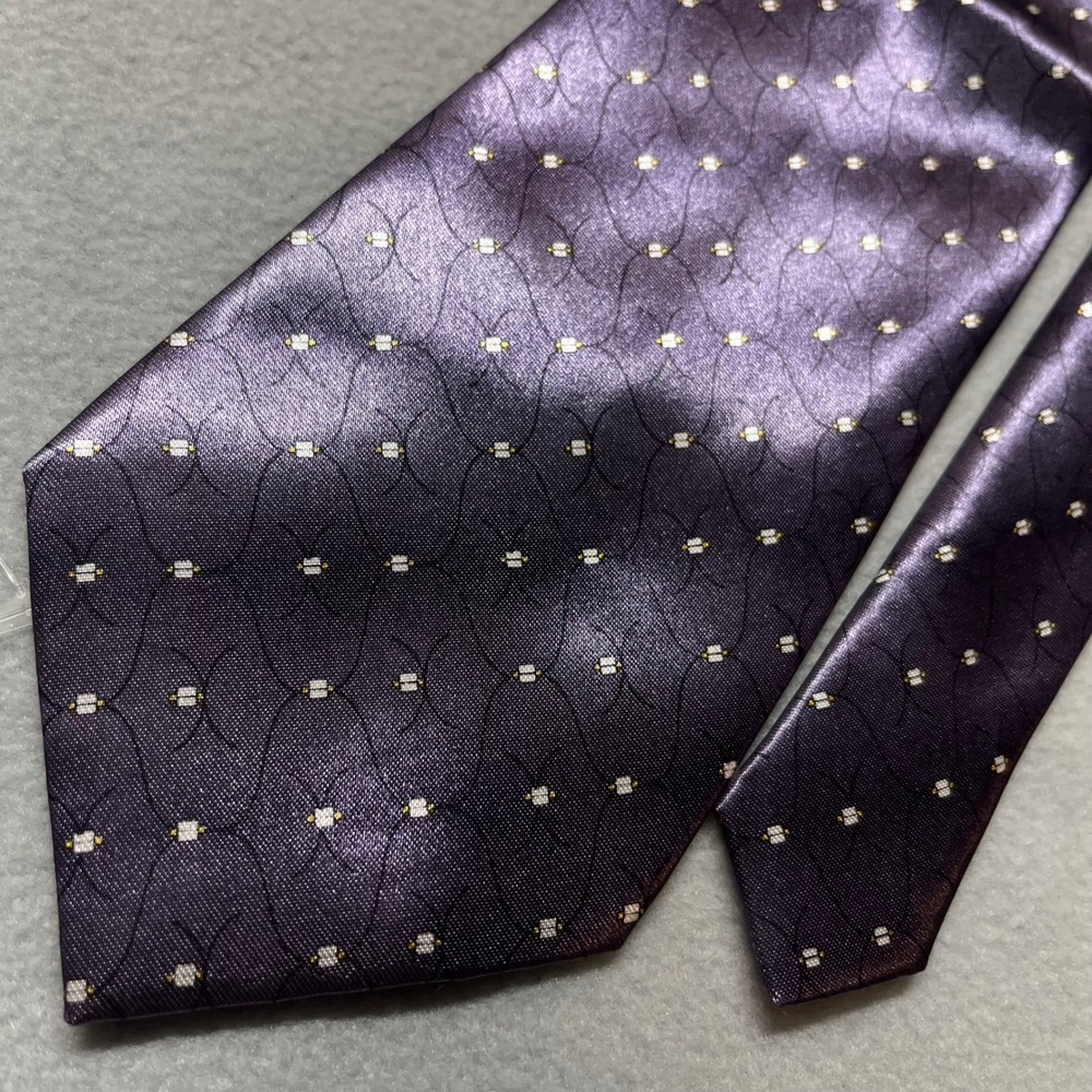 VTG Mens Purple Geometric Silk Necktie Classic 100% Silk Formal Business shiny